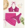 imageMakeMeChic Womens 3 Piece Bathing Suits Halter Ring Bikini Set with Cover Up SkirtsPlain Purple