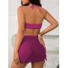 imageMakeMeChic Womens 3 Piece Bathing Suits Halter Ring Bikini Set with Cover Up SkirtsPurple a