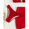 imageMakeMeChic Womens 3 Piece Bathing Suits Halter Ring Bikini Set with Cover Up SkirtsRed 1