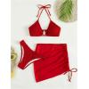 imageMakeMeChic Womens 3 Piece Bathing Suits Halter Ring Bikini Set with Cover Up SkirtsRed 1