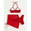 imageMakeMeChic Womens 3 Piece Bathing Suits Halter Ring Bikini Set with Cover Up SkirtsRed 1