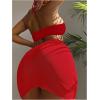 imageMakeMeChic Womens 3 Piece Bathing Suits Halter Ring Bikini Set with Cover Up SkirtsRed 1