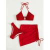 imageMakeMeChic Womens 3 Piece Bathing Suits Halter Ring Bikini Set with Cover Up SkirtsRed B