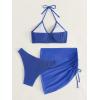 imageMakeMeChic Womens 3 Piece Bathing Suits Halter Ring Bikini Set with Cover Up SkirtsRoyal Blue