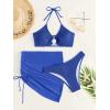 imageMakeMeChic Womens 3 Piece Bathing Suits Halter Ring Bikini Set with Cover Up SkirtsRoyal Blue