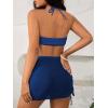 imageMakeMeChic Womens 3 Piece Bathing Suits Halter Ring Bikini Set with Cover Up SkirtsRoyal Blue a