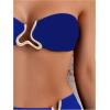imageMakeMeChic Womens 3 Piece Bikini Set Bandeau Swimsuit High Waist Bathing Suit with Cover Up SkirtBlue