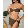 imageMakeMeChic Womens 3 Piece Bikini Set Bandeau Swimsuit High Waist Bathing Suit with Cover Up SkirtCoffee Brown