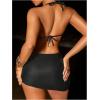 imageMakeMeChic Womens 3 Piece Bikini Sets Metallic Halter Ruched Triangle Cheeky Bathing Suit Swimsuit with Beach SkirtBlack