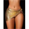 imageMakeMeChic Womens 3 Piece Bikini Sets Metallic Halter Ruched Triangle Cheeky Bathing Suit Swimsuit with Beach SkirtGold