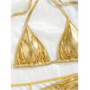 imageMakeMeChic Womens 3 Piece Bikini Sets Metallic Halter Ruched Triangle Cheeky Bathing Suit Swimsuit with Beach SkirtGold