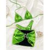 imageMakeMeChic Womens 3 Piece Bikini Sets Metallic Halter Ruched Triangle Cheeky Bathing Suit Swimsuit with Beach SkirtGreen