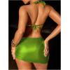 imageMakeMeChic Womens 3 Piece Bikini Sets Metallic Halter Ruched Triangle Cheeky Bathing Suit Swimsuit with Beach SkirtGreen