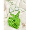 imageMakeMeChic Womens 3 Piece Bikini Sets Metallic Halter Ruched Triangle Cheeky Bathing Suit Swimsuit with Beach SkirtGreen