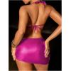 imageMakeMeChic Womens 3 Piece Bikini Sets Metallic Halter Ruched Triangle Cheeky Bathing Suit Swimsuit with Beach SkirtHot Pink