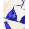 imageMakeMeChic Womens 3 Piece Bikini Sets Metallic Halter Ruched Triangle Cheeky Bathing Suit Swimsuit with Beach SkirtRoyal Blue