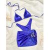 imageMakeMeChic Womens 3 Piece Bikini Sets Metallic Halter Ruched Triangle Cheeky Bathing Suit Swimsuit with Beach SkirtRoyal Blue