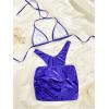imageMakeMeChic Womens 3 Piece Bikini Sets Metallic Halter Ruched Triangle Cheeky Bathing Suit Swimsuit with Beach SkirtRoyal Blue