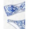 imageMakeMeChic Womens Bandeau Strapless Bikini Sets Floral Knot Cut Out Boho Bathing Suit SwimsuitsBlue White