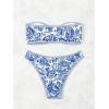 imageMakeMeChic Womens Bandeau Strapless Bikini Sets Floral Knot Cut Out Boho Bathing Suit SwimsuitsBlue White