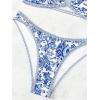imageMakeMeChic Womens Bandeau Strapless Bikini Sets Floral Knot Cut Out Boho Bathing Suit SwimsuitsBlue White