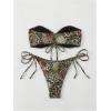imageMakeMeChic Womens Bandeau Strapless Bikini Sets Floral Knot Cut Out Boho Bathing Suit SwimsuitsGreen Brown