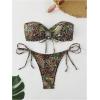 imageMakeMeChic Womens Bandeau Strapless Bikini Sets Floral Knot Cut Out Boho Bathing Suit SwimsuitsGreen Brown