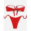 imageMakeMeChic Womens Bandeau Strapless Bikini Sets Floral Knot Cut Out Boho Bathing Suit SwimsuitsRed