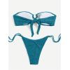 imageMakeMeChic Womens Bandeau Strapless Bikini Sets Floral Knot Cut Out Boho Bathing Suit SwimsuitsTeal Blue