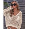 imageMakeMeChic Womens Bathing Suit Cover Ups Long Sleeve Crochet Swim Beach Cover Up TopBeige