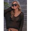 imageMakeMeChic Womens Bathing Suit Cover Ups Long Sleeve Crochet Swim Beach Cover Up TopBlack