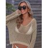 imageMakeMeChic Womens Bathing Suit Cover Ups Long Sleeve Crochet Swim Beach Cover Up TopCamel