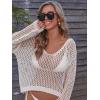 imageMakeMeChic Womens Bathing Suit Cover Ups Long Sleeve Crochet Swim Beach Cover Up TopWhite