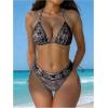 imageMakeMeChic Womens Bikini Set Denim Print Halter Tie Back Triangle Swimsuit BeachwearBlack