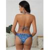imageMakeMeChic Womens Bikini Set Denim Print Halter Tie Back Triangle Swimsuit BeachwearBlue
