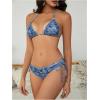 imageMakeMeChic Womens Bikini Set Denim Print Halter Tie Back Triangle Swimsuit BeachwearBlue