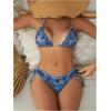 imageMakeMeChic Womens Bikini Set Denim Print Halter Tie Back Triangle Swimsuit BeachwearBlue