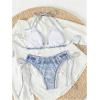 imageMakeMeChic Womens Bikini Set Denim Print Halter Tie Back Triangle Swimsuit BeachwearLight Blue