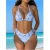 imageMakeMeChic Womens Bikini Set Denim Print Halter Tie Back Triangle Swimsuit BeachwearLight Blue