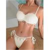 imageMakeMeChic Womens Bikini Set Textured Scallop Trim Shell Tie Back Bathing SuitsBeige