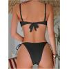 imageMakeMeChic Womens Bikini Set Textured Scallop Trim Shell Tie Back Bathing SuitsBlack
