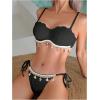 imageMakeMeChic Womens Bikini Set Textured Scallop Trim Shell Tie Back Bathing SuitsBlack
