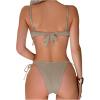 imageMakeMeChic Womens Bikini Set Textured Scallop Trim Shell Tie Back Bathing SuitsKhaki