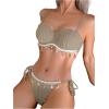 imageMakeMeChic Womens Bikini Set Textured Scallop Trim Shell Tie Back Bathing SuitsKhaki