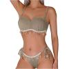 imageMakeMeChic Womens Bikini Set Textured Scallop Trim Shell Tie Back Bathing SuitsKhaki