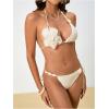 imageMakeMeChic Womens Bikini Sets Crochet 3D Floral Halter Tie Back Boho Bathing SuitApricot