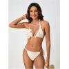 imageMakeMeChic Womens Bikini Sets Crochet 3D Floral Halter Tie Back Boho Bathing SuitApricot