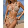 imageMakeMeChic Womens Bikini Sets Crochet 3D Floral Halter Tie Back Boho Bathing SuitApricot a