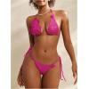 imageMakeMeChic Womens Bikini Sets Crochet 3D Floral Halter Tie Back Boho Bathing SuitHot Pink