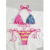 imageMakeMeChic Womens Bikini Sets Crochet 3D Floral Halter Tie Back Boho Bathing SuitPink Multi